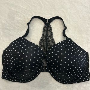 VS racerback lace Demi front clasp bra with light padding and polka dot pattern